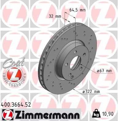 Bremžu diski ZIMMERMANN 400.3664.52 1