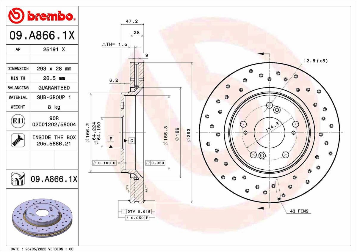 Bremžu diski BREMBO 09.A866.1X 1