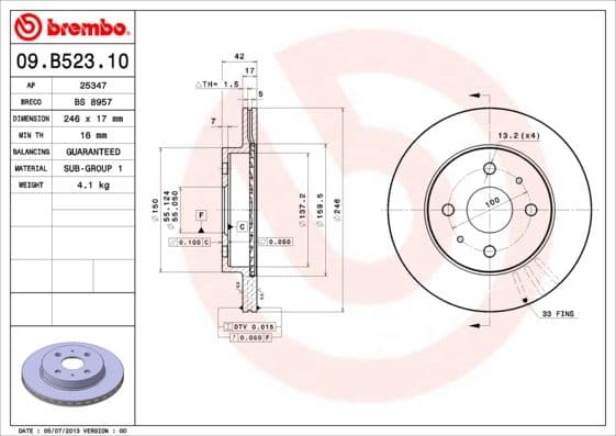 Bremžu diski BREMBO 09.B523.10 1