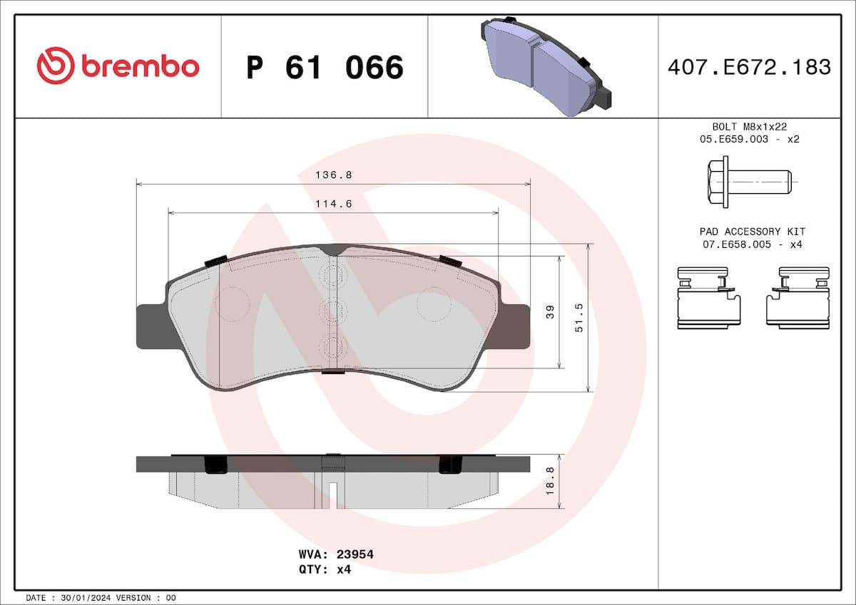 Bremžu uzliku kompl., Disku bremzes BREMBO P 61 066 1