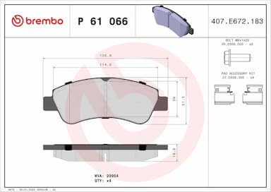 Bremžu uzliku kompl., Disku bremzes BREMBO P 61 066 1