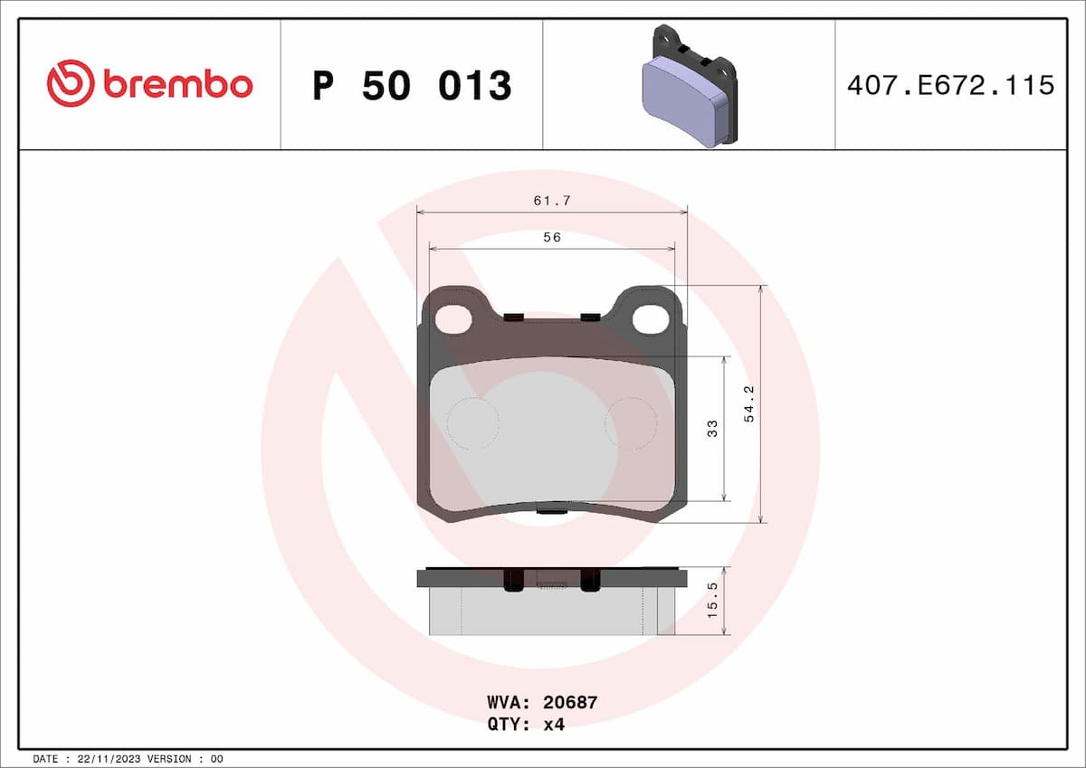 Bremžu uzliku kompl., Disku bremzes BREMBO P 50 013 1