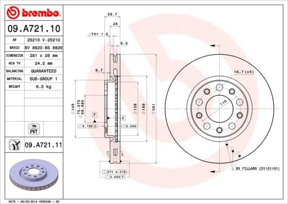 Bremžu diski BREMBO 09.A721.11 1