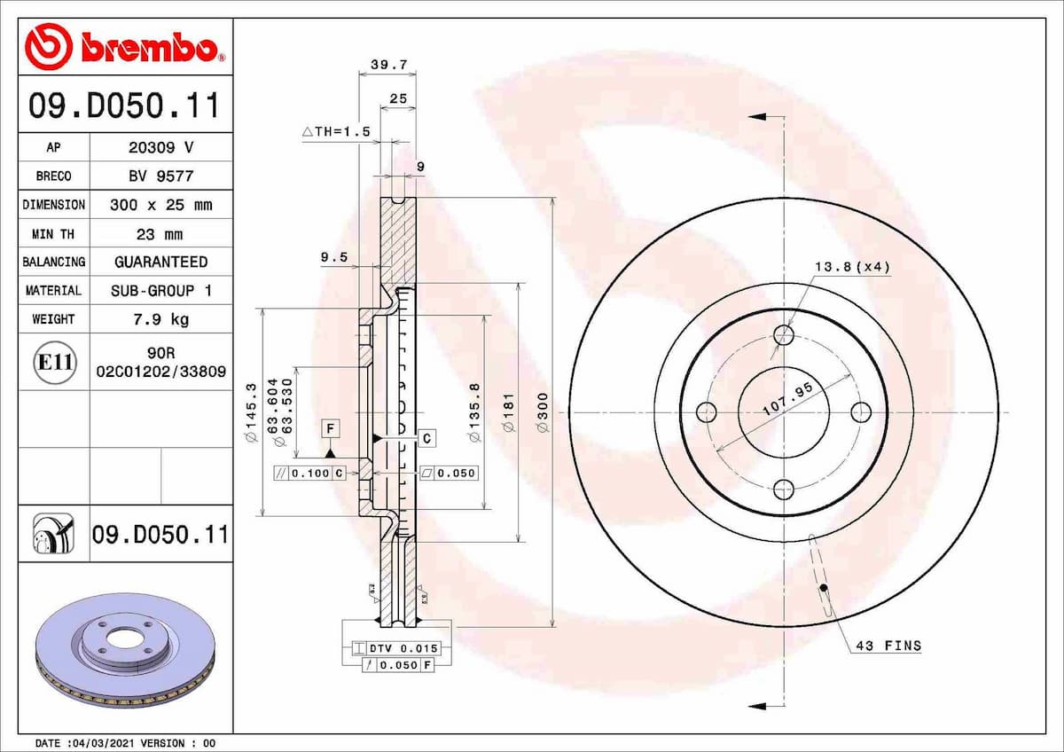 Bremžu diski BREMBO 09.D050.11 1