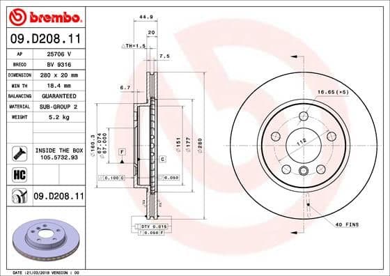 Bremžu diski BREMBO 09.D208.11 1