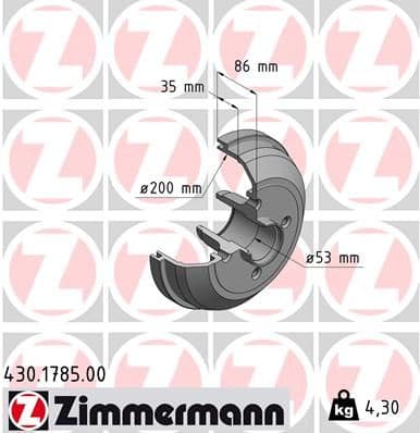 Bremžu trumulis ZIMMERMANN 430.1785.00 1