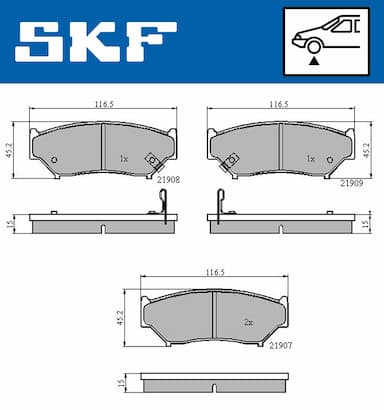 Bremžu uzliku kompl., Disku bremzes SKF VKBP 80572 A 2