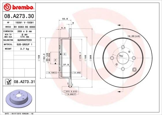 Bremžu diski BREMBO 08.A273.31 1