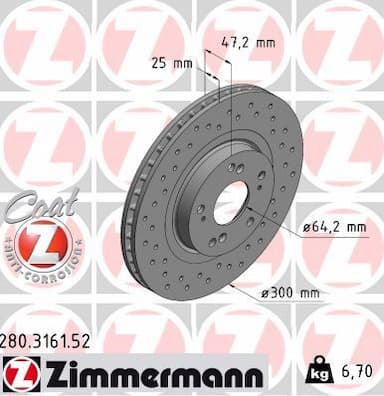 Bremžu diski ZIMMERMANN 280.3161.52 1