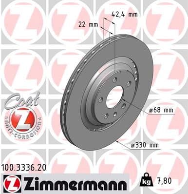 Bremžu diski ZIMMERMANN 100.3336.20 1