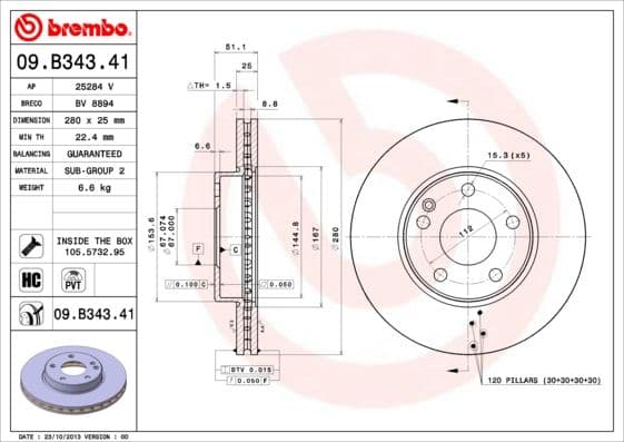 Bremžu diski BREMBO 09.B343.41 1