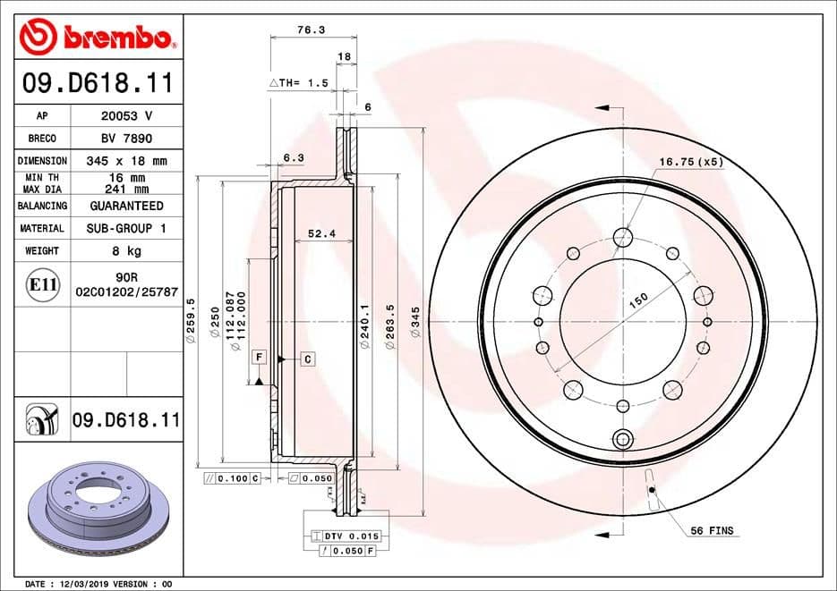 Bremžu diski BREMBO 09.D618.11 1