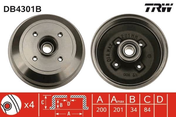 Bremžu trumulis TRW DB4301B 1