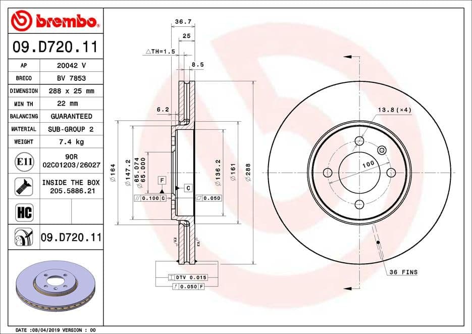 Bremžu diski BREMBO 09.D720.11 1