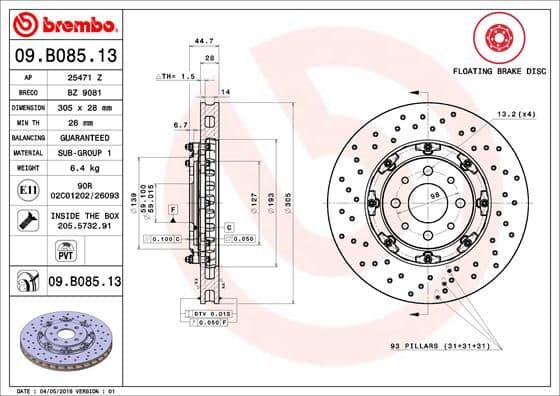 Bremžu diski BREMBO 09.B085.13 1