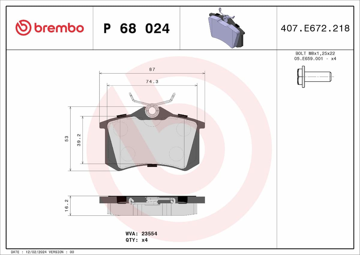 Bremžu uzliku kompl., Disku bremzes BREMBO P 68 024 1