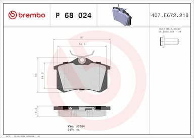 Bremžu uzliku kompl., Disku bremzes BREMBO P 68 024 1