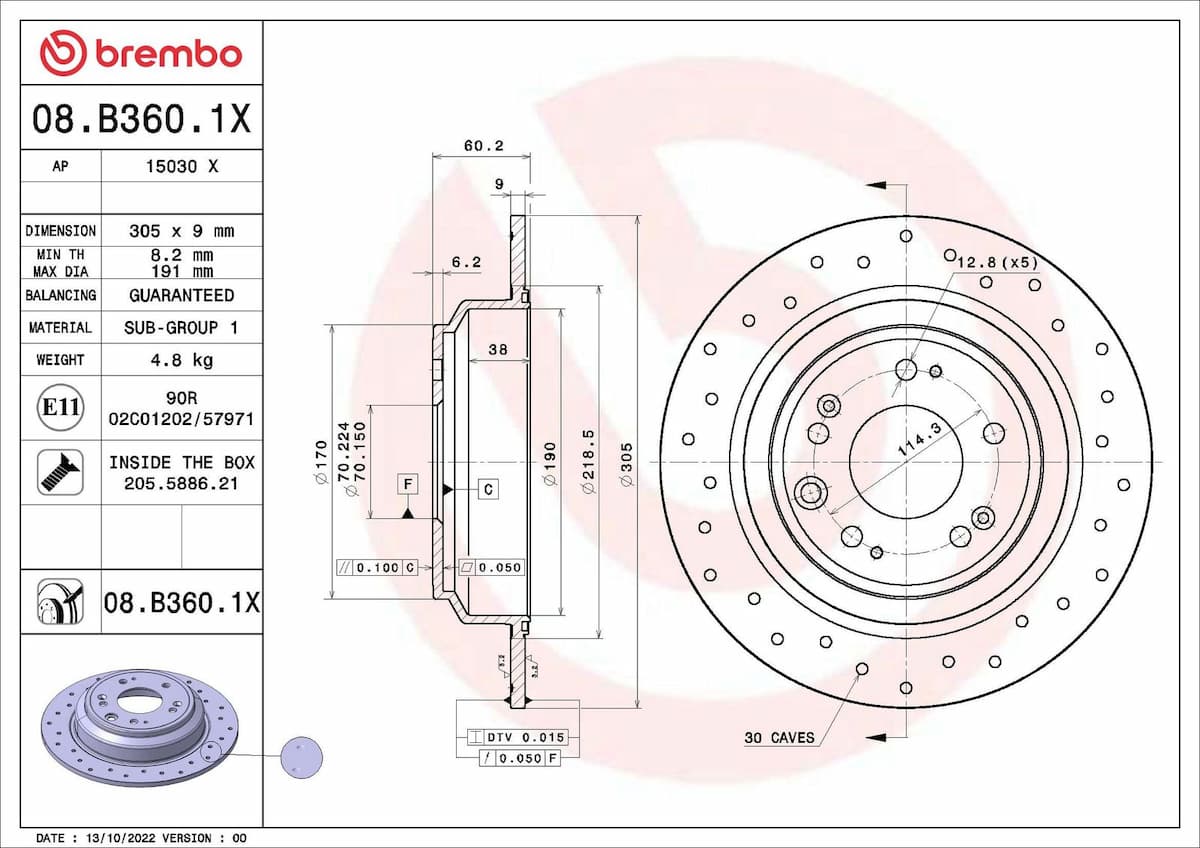 Bremžu diski BREMBO 08.B360.1X 1