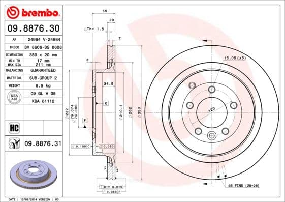 Bremžu diski BREMBO 09.8876.31 1