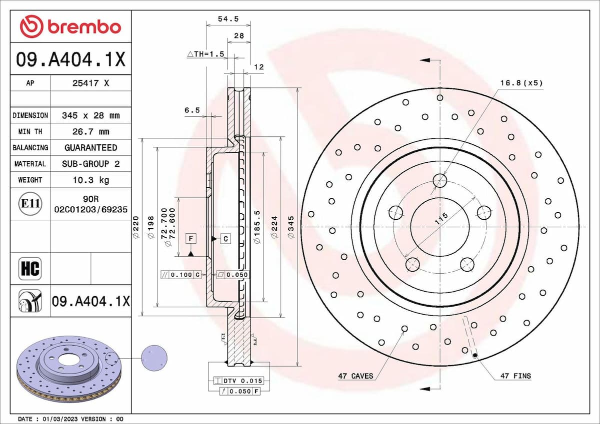 Bremžu diski BREMBO 09.A404.1X 1