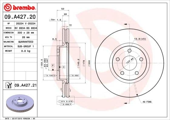 Bremžu diski BREMBO 09.A427.21 1