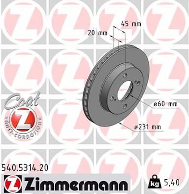 Bremžu diski ZIMMERMANN 540.5314.20 1