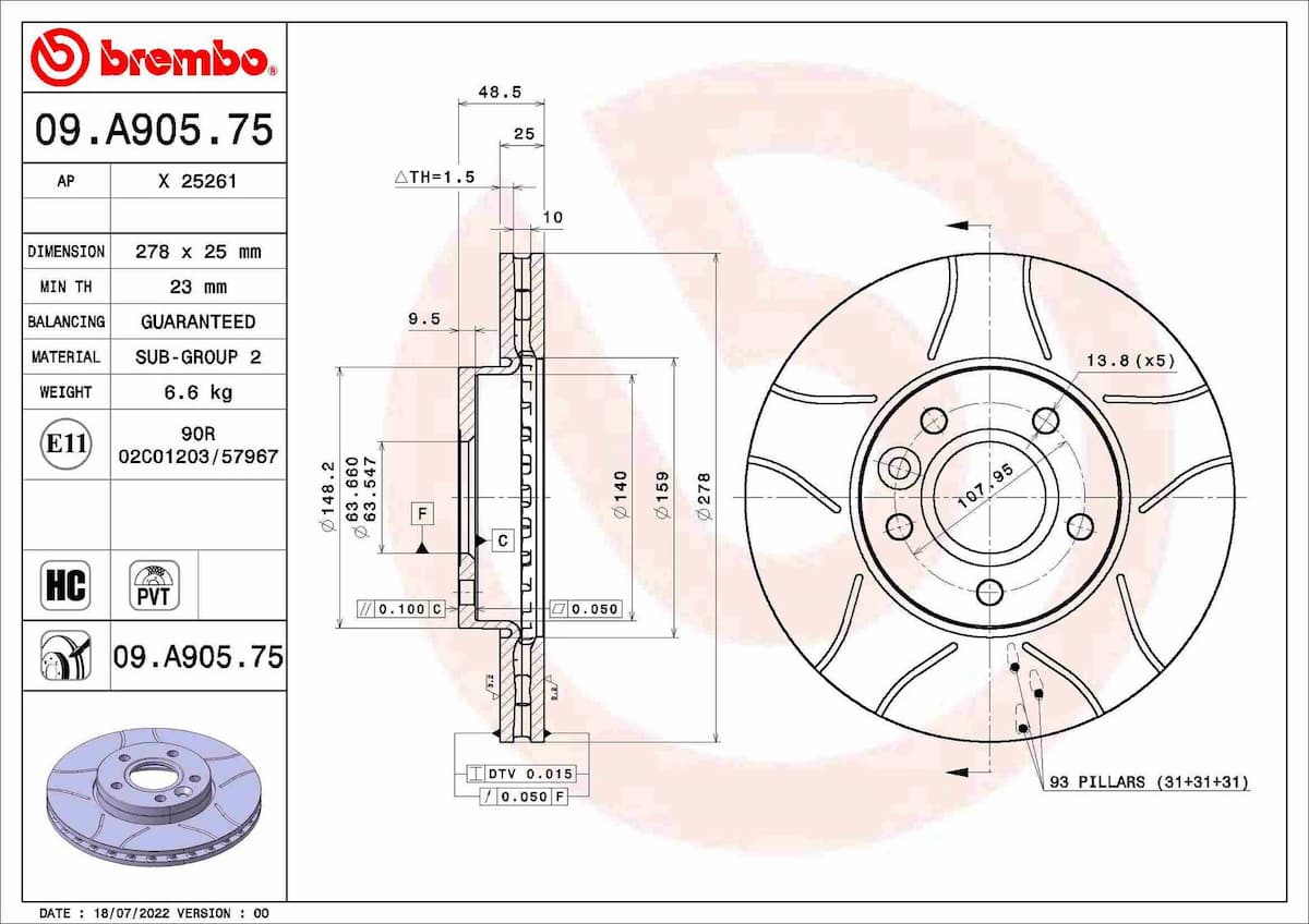 Bremžu diski BREMBO 09.A905.75 1