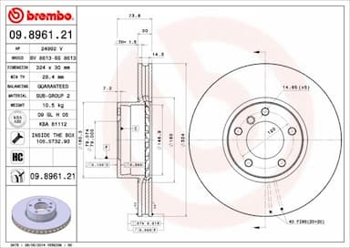 Bremžu diski BREMBO 09.8961.21 1