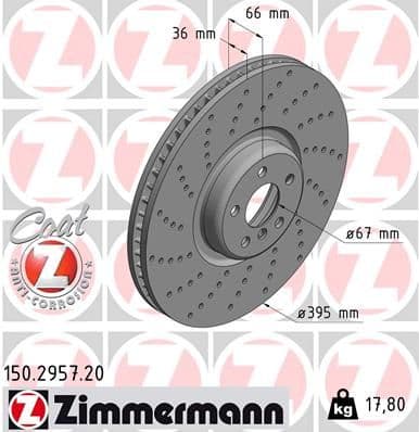 Bremžu diski ZIMMERMANN 150.2957.20 1