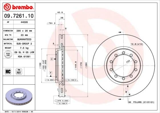 Bremžu diski BREMBO 09.7261.10 1