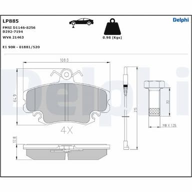 Bremžu uzliku kompl., Disku bremzes DELPHI LP885 1