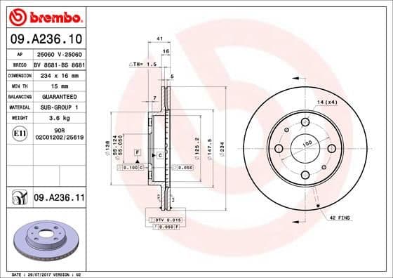 Bremžu diski BREMBO 09.A236.11 1