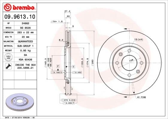 Bremžu diski BREMBO 09.9613.10 1