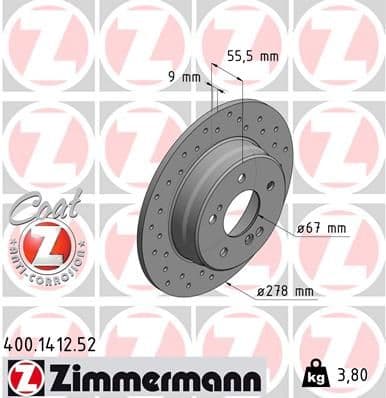 Bremžu diski ZIMMERMANN 400.1412.52 1