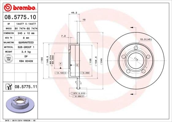 Bremžu diski BREMBO 08.5775.11 1