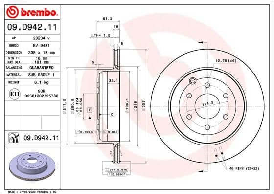 Bremžu diski BREMBO 09.D942.11 1