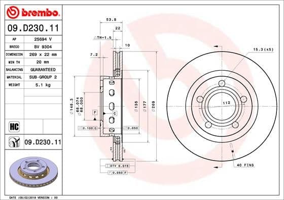 Bremžu diski BREMBO 09.D230.11 1