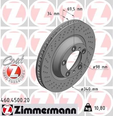 Bremžu diski ZIMMERMANN 460.4500.20 1