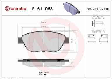 Bremžu uzliku kompl., Disku bremzes BREMBO P 61 068 1