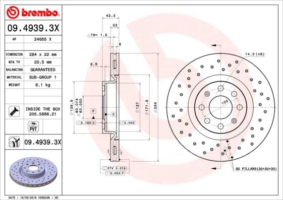 Bremžu diski BREMBO 09.4939.3X 1