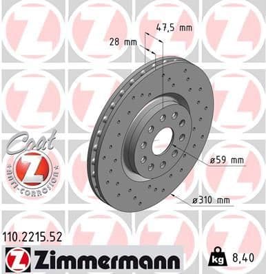 Bremžu diski ZIMMERMANN 110.2215.52 1