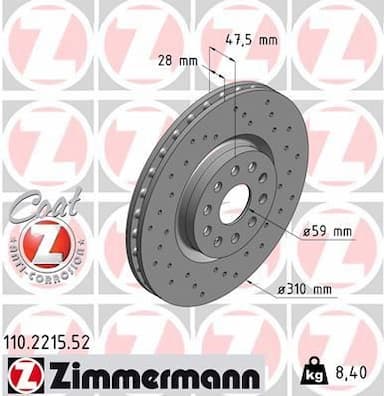 Bremžu diski ZIMMERMANN 110.2215.52 1