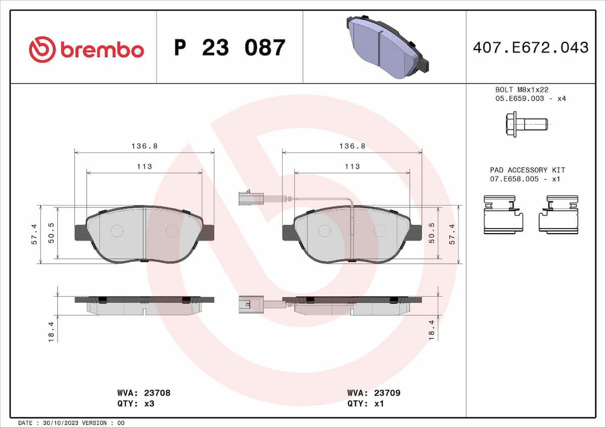 Bremžu uzliku kompl., Disku bremzes BREMBO P 23 087 1