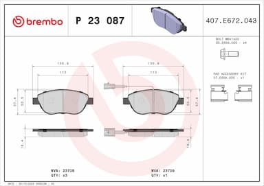 Bremžu uzliku kompl., Disku bremzes BREMBO P 23 087 1