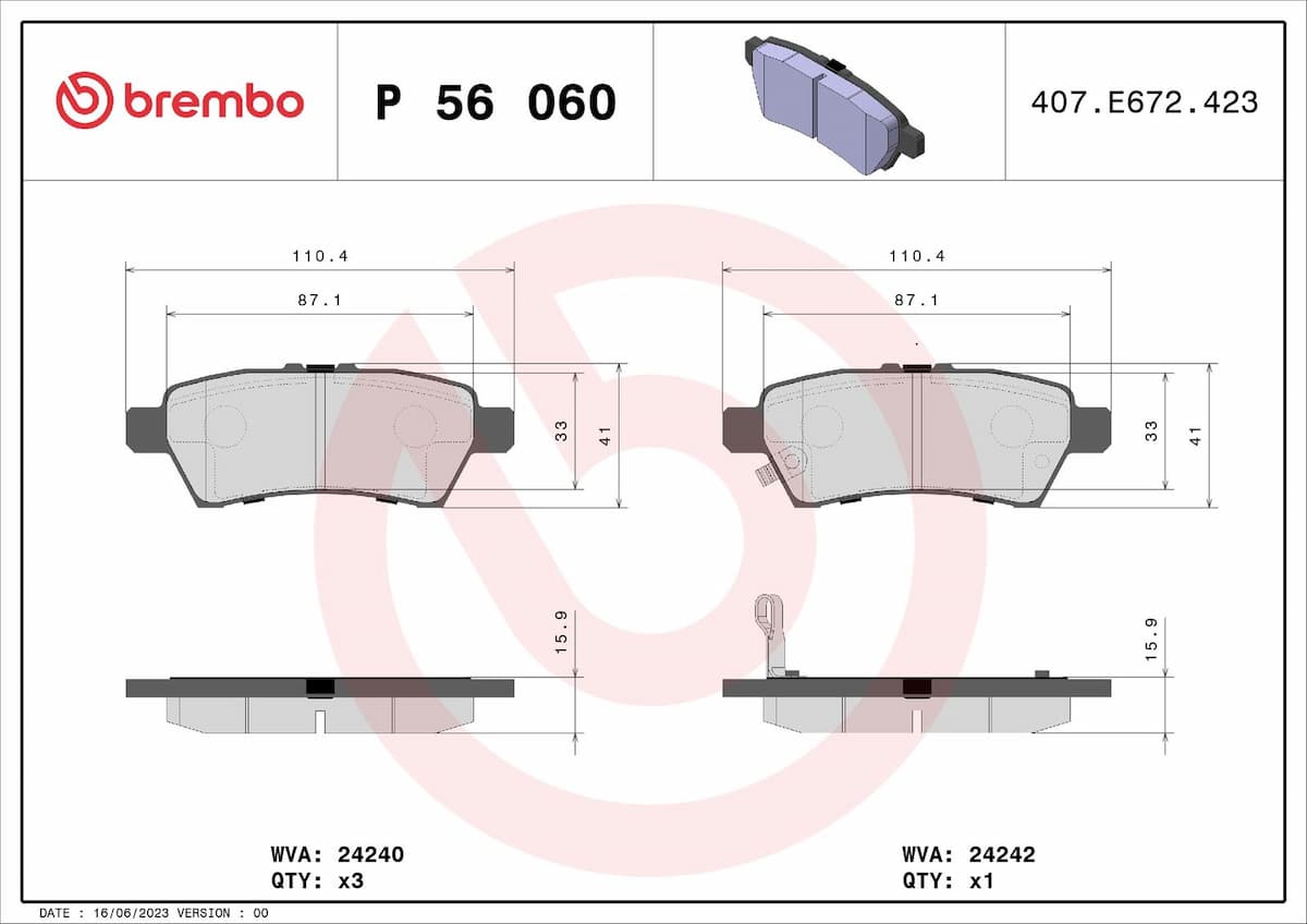 Bremžu uzliku kompl., Disku bremzes BREMBO P 56 060 1