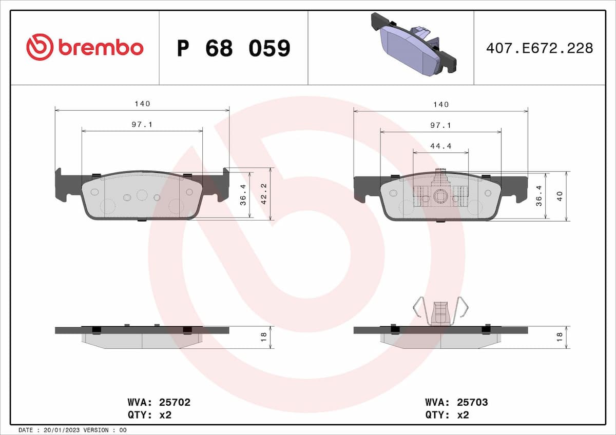 Bremžu uzliku kompl., Disku bremzes BREMBO P 68 059 1