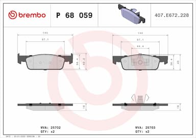 Bremžu uzliku kompl., Disku bremzes BREMBO P 68 059 1