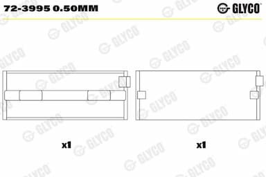 Kloķvārpstas gultnis GLYCO 72-3995 0.50mm 1