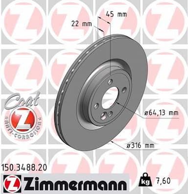 Bremžu diski ZIMMERMANN 150.3488.20 1