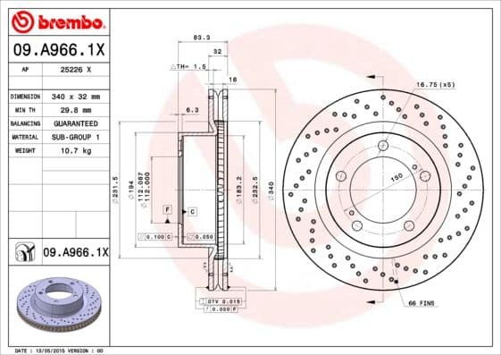 Bremžu diski BREMBO 09.A966.1X 1